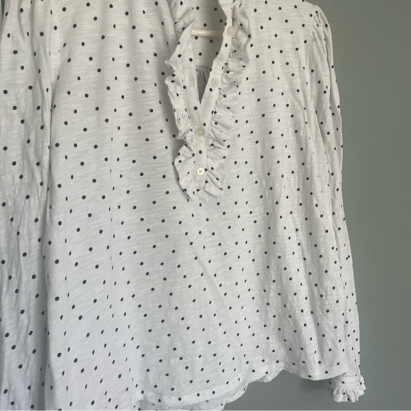 Boden Polka Dot Ruffle Front White Black Long Sleeve Jersey Top - Picture 3 of 12